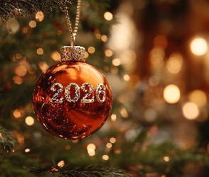 Grafika AI, Nowy Rok, Choinka, Bombka, Napis, 2026