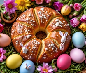 Wielkanoc, Kwiaty, Chleb, Pieczywo, Kolorowe, Jajka