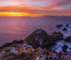 Morze, Nowa Zelandia, Region Otago, Skały, Latarnia morska Nugget Point