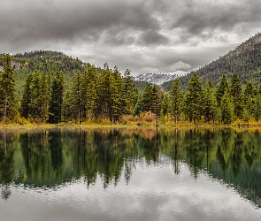 Kolorado, Officers Gulch Pond, Góry, Stany Zjednoczone, Jezioro, Jesień, Skaliste