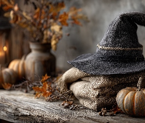Grafika Ai, Halloween, Kapelusz, Czarny, Czarownicy, Dynia