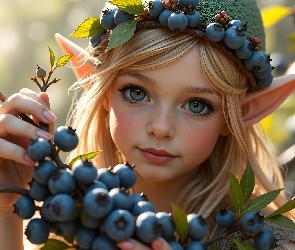 Elfka, Fantasy, Borówki, Jagody, Dziewczynka