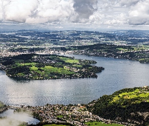 Niebo, Szwajcaria, Wzgórza, Jezioro Czterech Kantonów, Chmury