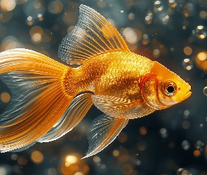 Złota Rybka, AI, Złota, Bąbelki, Bańki, Ryba, Welon