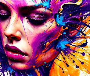 Twarz, Grafika AI, Farba, Kolorowa, Kobieta