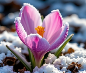 Grafika AI, Śnieg, Kwiat, Krokus