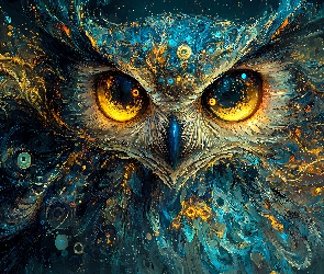 Grafika AI, Oczy, Sowa, Żółte