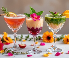 Stół, Kwiaty, Trzy, Drinki