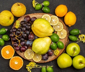 Limonki, Winogrona, Cytrusy, Drewno, Gruszki, Owoce, Jabłka