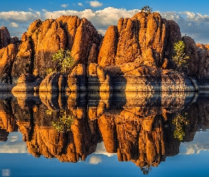 Skały, Watson Lake, Arizona, Odbicie, Jezioro, Stany Zjednoczone, Prescott