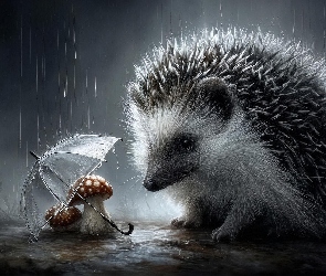 Parasol, Muchomory, Jeż, Deszcz