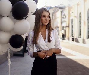 Balony, Spódnica, Biała, Dziewczyna, Bluzka, Czarna