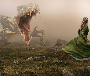 Kobieta, Dinozaur, Uciekająca