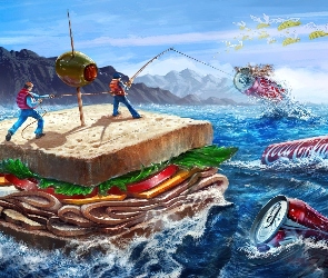 Kanapka, Morze, Puszki, Coca-Coli