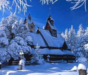 Śnieg, Zima, Kościół, Cmentarz