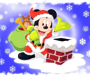 Myszka, Święta, Mikołaj, Prezenty, Płatki, Śniegu, Miki