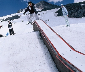 deska , rampa, zima , śnieg, Snowbording