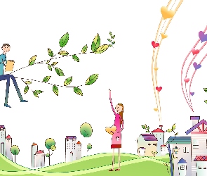 Grafika, Rozmowa, Para, Zakochanych