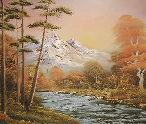 Bob Ross, Góry, Krajobraz, Rzeka