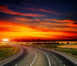 Zachód, Słońca, Autostrada