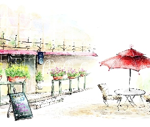 Parasolka, Restauracja Rysunek, Stolik, Parasol