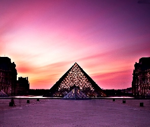 Słońca, Zachód, Paryż, Louvre