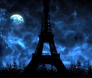 Paryż, Eiffla, Wieża, Nocą