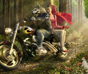 wilk, las, kapturek, czerwony, Motor