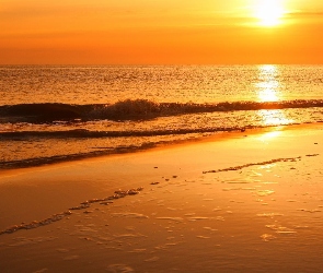 Morze, Słońca, Zachód, Plaża