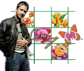 Gerard Butler, spring czarna kurtka