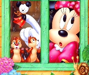 Myszka Miki, przyjaciele, okno