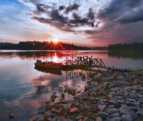 Kamienny, Jezioro, Łódka, Brzeg