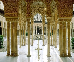 Pałac Alhambra, Hiszpania, Dziedziniec, Grenada, Kolumny