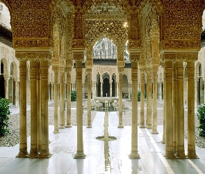 Kolumny, Hiszpania, Grenada, Dziedziniec, Pałac Alhambra