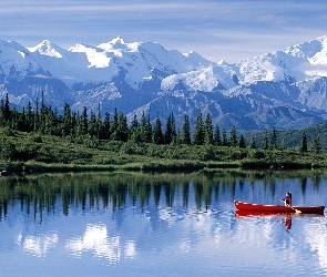 Alaska, Ameryka, Czółno, Góry, Jezioro, Północna
