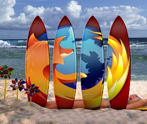 Firefox, Surfingowe, Deski, Plaża, Mozilla