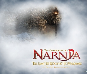 zima, napis, latarnia, las, The Chronicles Of Narnia