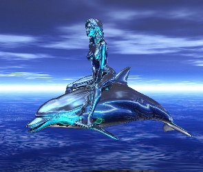 Kobieta, Woda, Delfin