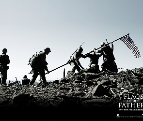 kamienie, żołnierze, Flags Of Our Fathers, flaga