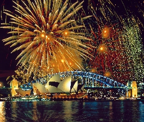Australia, Sydney Opera House, Fajerwerki, Most Sydney Harbour Bridge, Sydney