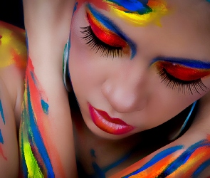 Bodypainting, Dziewczyna, Kolorowe, Farby