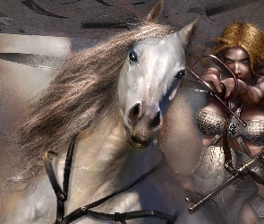 Dziewczyna, Koń, Broń, Zbroja