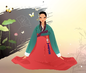 Kwiaty, Kimono, Kobieta, Gejsza
