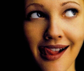 Drew Barrymore, język, duże, oczy