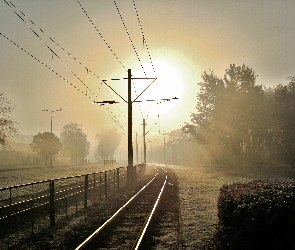 Słoneczne, Promienie, Torowisko, Mgła