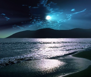 Plaża, Księżyc, Morze