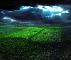 Chmury, Łąka, Logo, Windows
