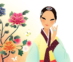 Kobieta, Kwiaty, Japonka