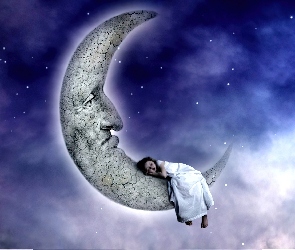 Noc, Dziecko, Śpiące, Księżyc