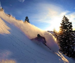 Snowbording, śnieg, snowboardzista, deska